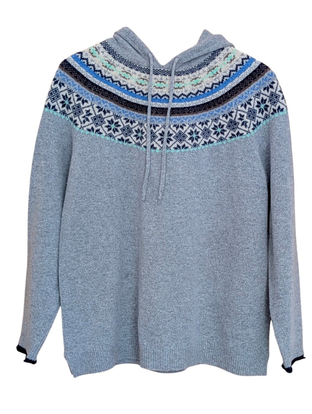 Tabitha Webb Light Blue Fair Isle Crewneck Hoodie Sweater Wool Casual Outdoor XL